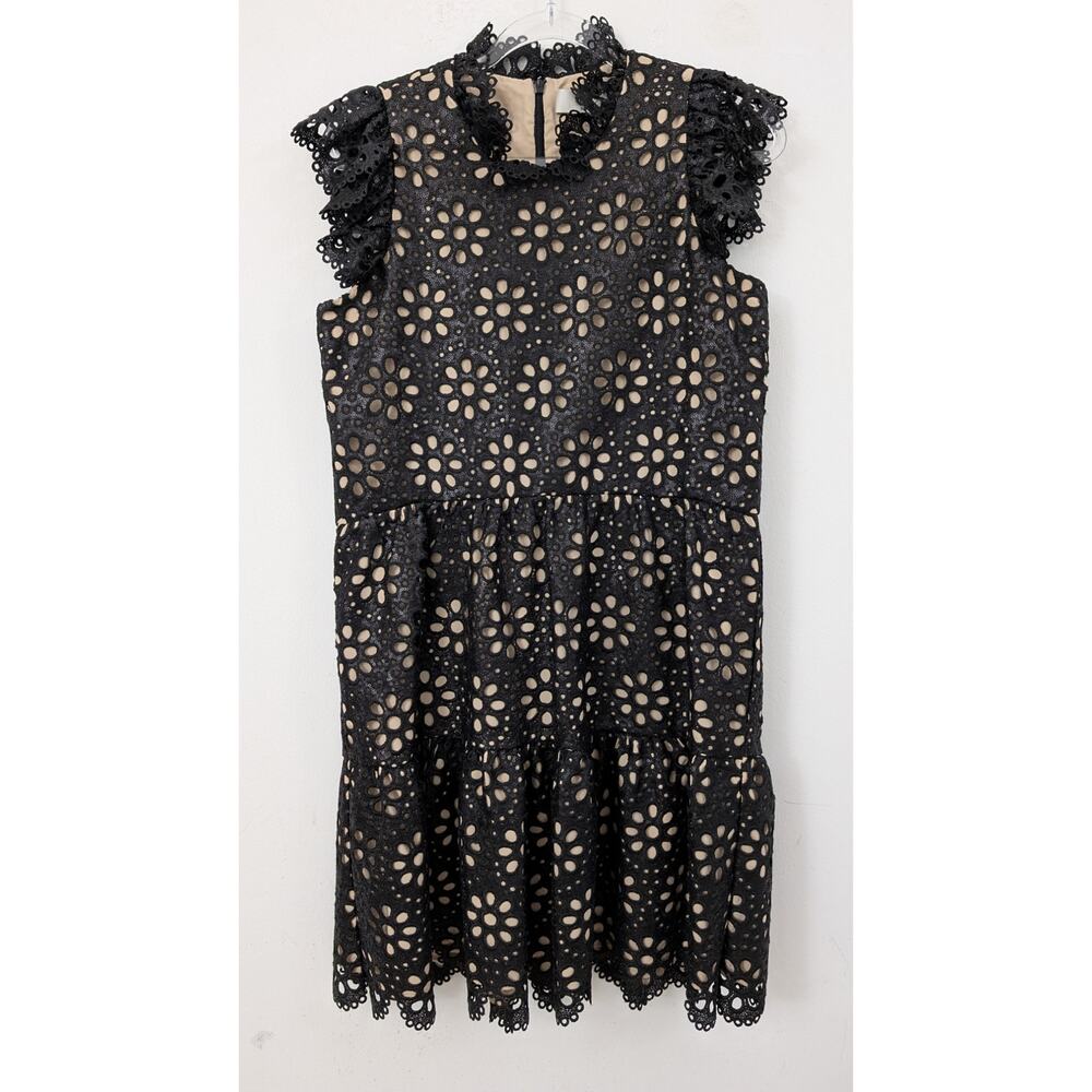 NWT SEA New York Black Eyelet Sequined Shelby Mini Dress Size 6 - Picture 2 of 10